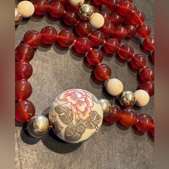 Carnelian, 14k gold & bone bead necklace 28” - Picture 4 of 4